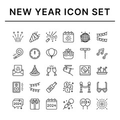 New Year icon set. Outline style icons
