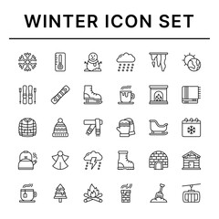 Winter icon set. Outline style icons