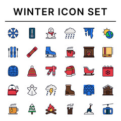 Winter icon set. Filled line style icons