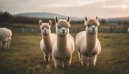 Fototapeta premium lovely and cute Alpacas on a farm