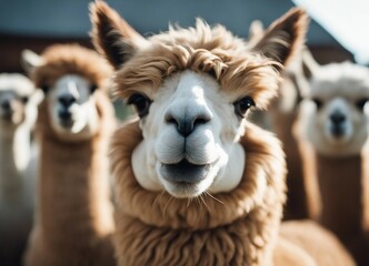 Fototapeta premium lovely and cute Alpacas on a farm