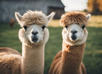 Fototapeta premium lovely and cute Alpacas on a farm