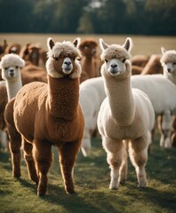 Fototapeta premium lovely and cute Alpacas on a farm