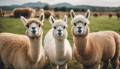 Fototapeta premium lovely and cute Alpacas on a farm