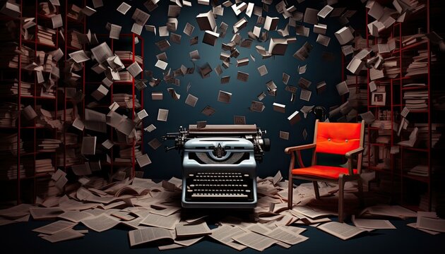 Room background for a writer or book lover portrait, room with books and chair, backdrop for photo studio, 