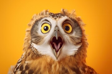 Fototapeta premium Studio portrait of shocked owl with surprised eyes