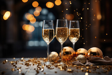 Elegant Effervescence: Capturing the Sparkling Sophistication of a Perfectly Poured Glass of Champagne (AI Generated)  - obrazy, fototapety, plakaty