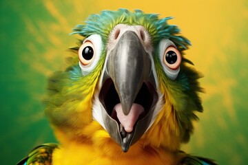 Studio portrait of shocked parrot with surprised eyes