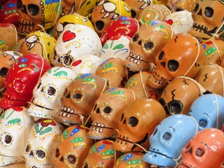 traditional mexican day of the dead clay skulls