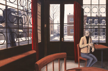 Afternoon scene of a man in an Amsterdam pub.  