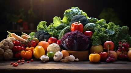 Naklejka na ściany i meble A Lush Array of Fresh Produce Emphasizing Vegan Diet Benefits. Generative AI