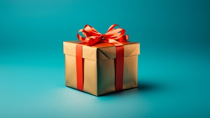 Obraz premium gold Christmas gift box with ribbon