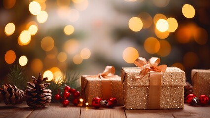 Fototapeta na wymiar Christmas gifts with blurred background