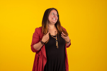 Adult fat woman in studio shots with various facial expressions