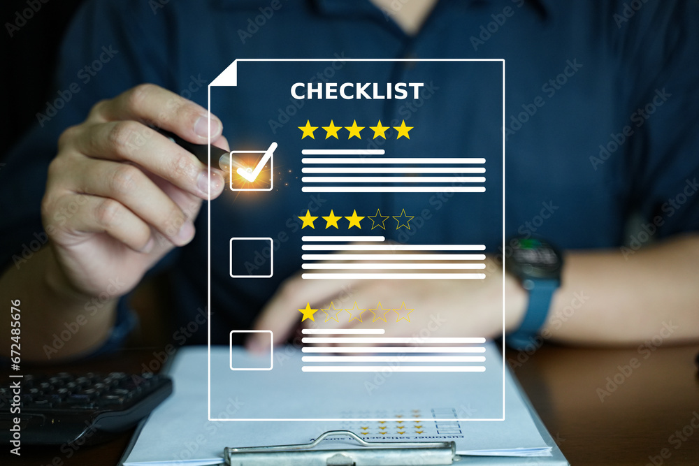 Poster customers complete a satisfaction evaluation form. after sales service by answering questionnaires a