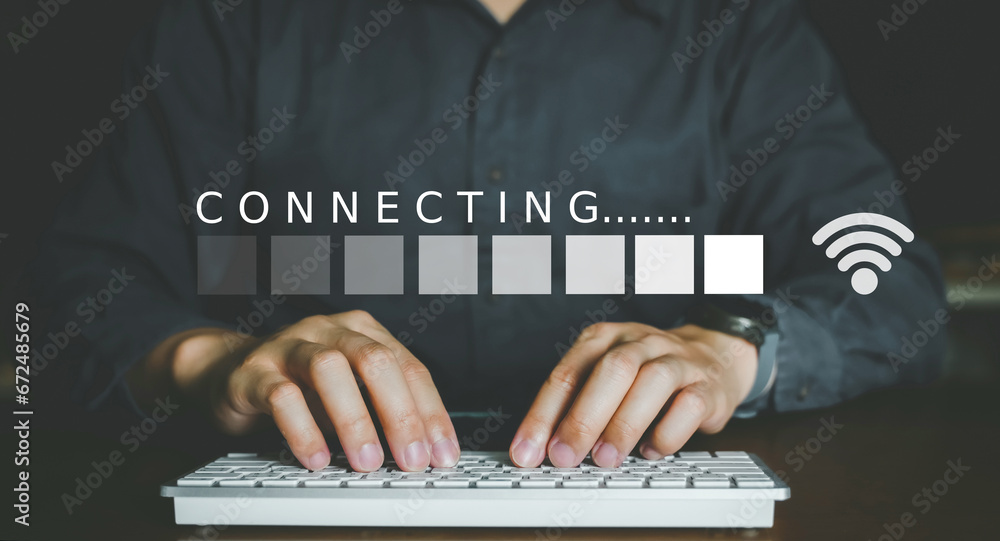 Poster concept of sign and wireless connecting, network connection loss. project loading progress.