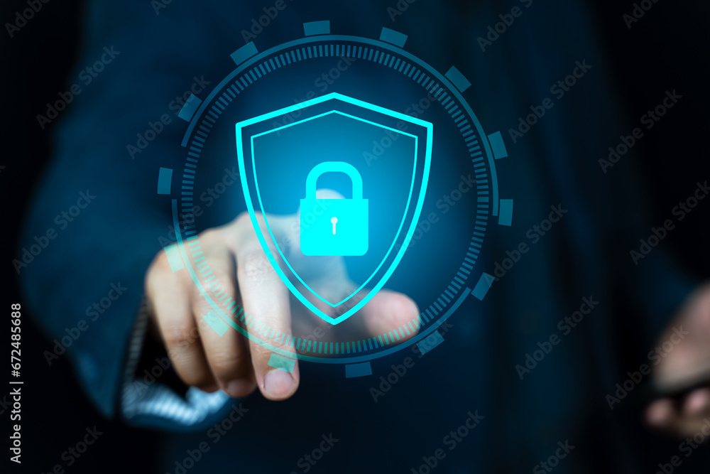 Poster cyber security and antivirus on network concept, hacker and spam protection.