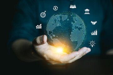 Business global internet connection technology and digital marketing, Financial and banking and Digital link tech, Business market sharing.