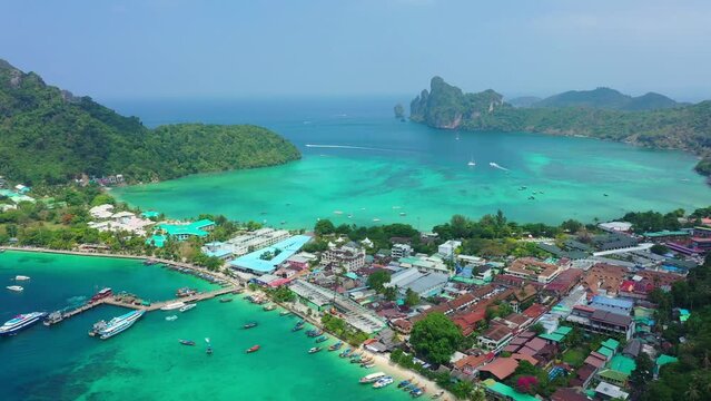 Aerial view of Phi Phi Island.And blue-green sea, Krabi, Thailand