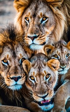 A testament to the power and unity of a lion pride, these images showcase the nurturing, protective nature of this majestic feline family