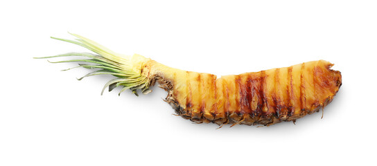 Piece of tasty grilled pineapple isolated on white, top view