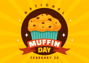 National Muffin Day Vector Illustration on February 20th with Chocolate Chip Food Classic Muffins Delicious in Flat Cartoon Illustration