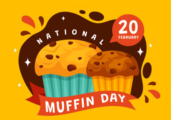 National Muffin Day Vector Illustration on February 20th with Chocolate Chip Food Classic Muffins Delicious in Flat Cartoon Illustration