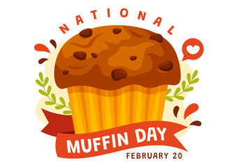 National Muffin Day Vector Illustration on February 20th with Chocolate Chip Food Classic Muffins Delicious in Flat Cartoon Illustration