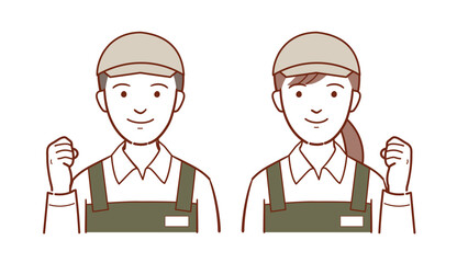 ガッツポーズする若いカフェ店員のイラスト