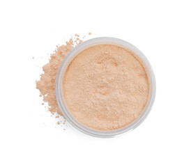 Loose face powder isolated on white. Makeup product