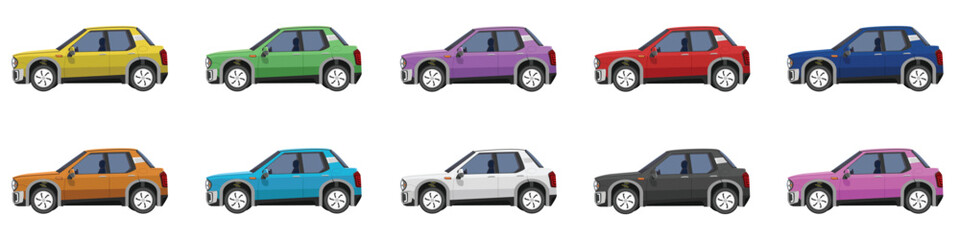 Vector or Illustrator of mini cars colorful collection. Design of electric vehicles car. Colorful cars with separate layers. On isolated white background.