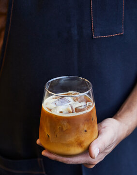 Glass of Ice Coffee with cream.