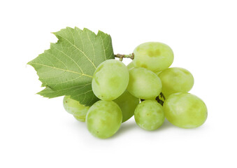 Fresh grapes and leaf isolated on white