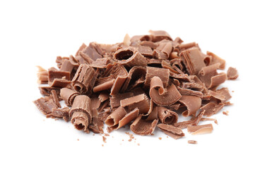 Fototapeta premium Pile of tasty chocolate shavings isolated on white