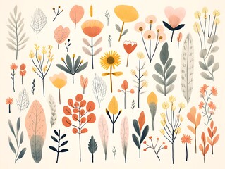 Pastel Colored Wildflowers in Watercolor Style Pattern
