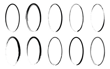 Vector grunge round shape ovals paint brush set.