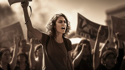 Peaceful protest black and white photograph, AI generated Image