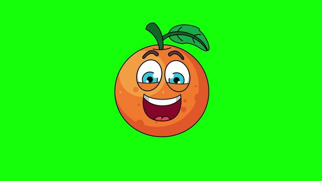 A laugh orange fruit cartoon face on a green background, loop animation
