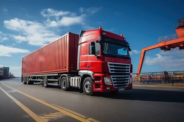 Container cargo truck  international cargo delivery real photography, full HD Generative AI
