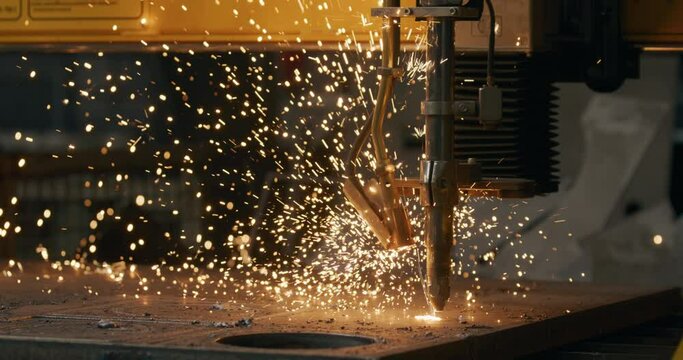 Plasma Cutting Metal CNC Steel Technology Welding Sparks Metalwork Industry.
