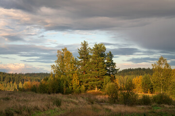 Autumn landscape near the village Lumivaara on a sunny day, Ladoga skerries, Lakhdenpokhya, Republic of Karelia, Russia