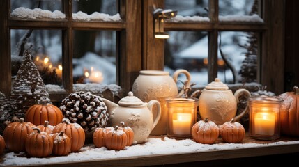 A Snowy Garden With Christmas Lights ,Bright Background, Background Hd