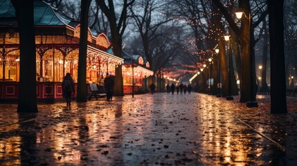 A Snowy Park With Christmas Lights  ,Bright Background, Background Hd