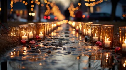 Obraz premium A Street Filled With Dazzling Christmas Light ,Bright Background, Background Hd