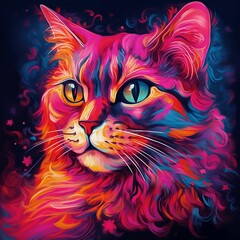AI generated illustration of a cat with bright vibrant colors