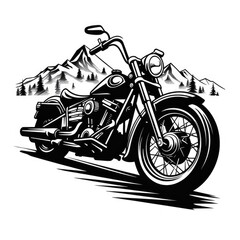 Classic motorbike black and white illustration, AI generated Image