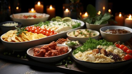Obraz premium Catering Service Snacks Guests On Table Bright ,Bright Background, Background Hd