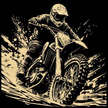 Black and white illustration of dirt bike, AI generated Image
