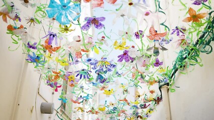 Hanging Decorations Made From Plastic Bottles For Spanish Street Festival