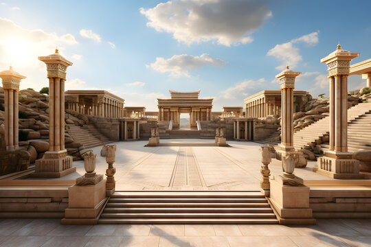 Herod built the second temple during the time of Jesus, It is an important concept in the New Testament Bible, This 3D illustration depicts the ancient sanctuary in Jewish tradition,